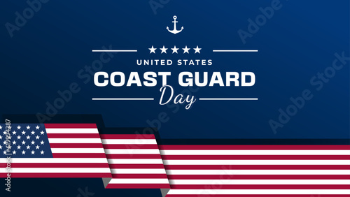 United States Coast Guard Day Wallpaper Social Media Post Design with Dark Blue Background, America flag and Anchor. Suitable to place on content with that theme. Vector file every object is separated