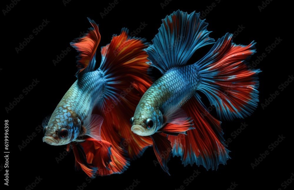 Fototapeta premium Halfmoon Betta capture the moving moment beautiful of siam betta fish on black background