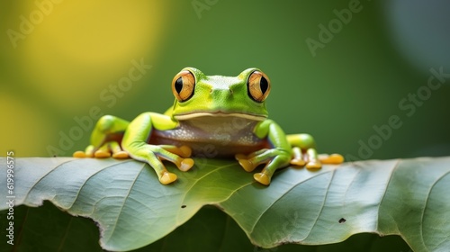 Beautiful tree frog on green leaves, flying frog on green leaves