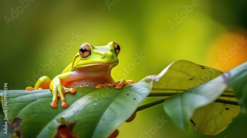 Beautiful tree frog on green leaves, flying frog on green leaves