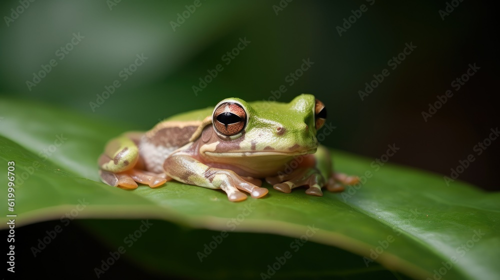 Beautiful tree frog on green leaves, flying frog on green leaves Beautiful tree frog on green leaves, flying frog on green leaves