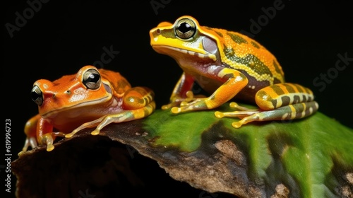 Red Eyes tree frog sitting on a tree trunk with text space can use for advertising, ads, branding