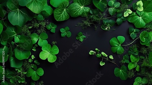 St Patrick's with green leaves on green pastel background for banner design © GradPlanet