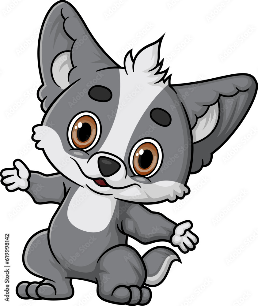 Obraz premium Cartoon funny little wolf posing