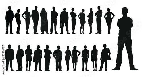  Set of business people silhouette, man and woman team, isolated on white background