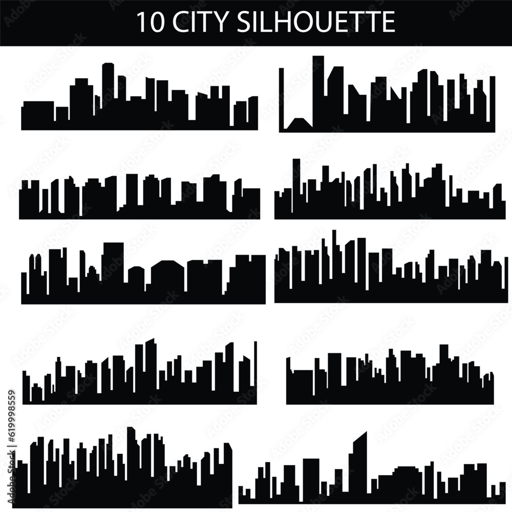 Illustration Vector Of 10 City Silhouette. Modern City Silhouette. City Skyline