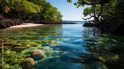 Green mangrove forest on the beach of Abrasion