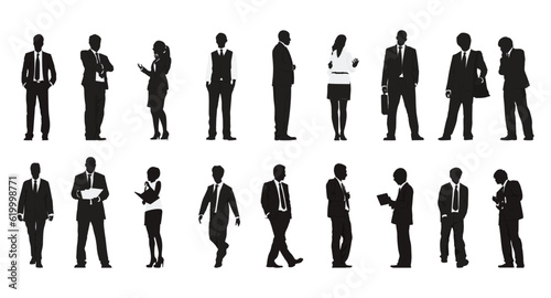 Set of business people silhouette, man and woman team, isolated on white background