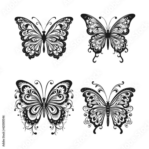 tattoo butterfly line art tribal black on white background ,butterfly tattoo isolated on white