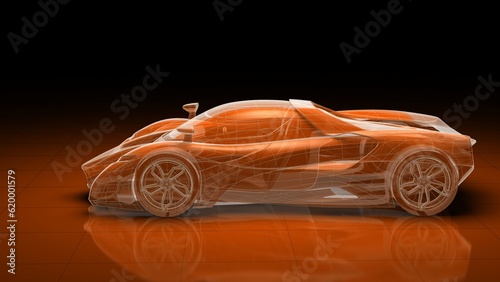 electric supercar 3D modeling rendered in hologram style