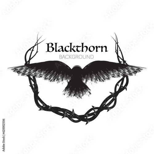 Black brush raven with thorn wallpaper