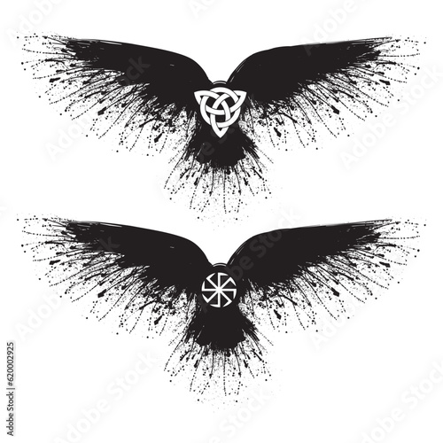 Scandinavian viking symbols raven