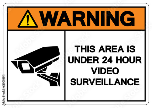 Warning This Area Is Under 24 Hour Video Surveillance Symbol Sign, Vector Illustration, Isolate On White Background Label. EPS10