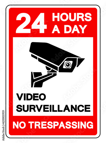 24 Hour A Day Video Surveillance No Trespassing Symbol Sign, Vector Illustration, Isolate On White Background Label .EPS10