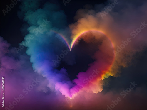 Colorful rainbow heart shape with splash  rainbow gradient Abstract background smoke wallpaper.