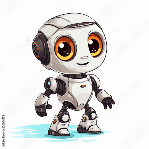 robot ai assistant cinematic detailed vector cartoon white background 
