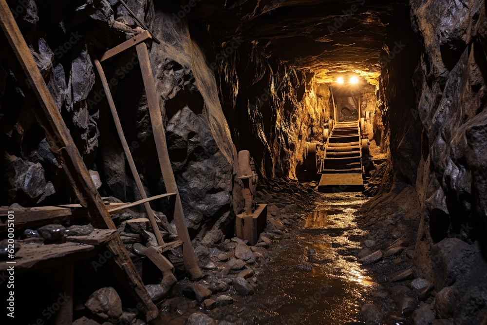 An image of a abandoned mine shaft - Generative AI An image of a abandoned mine shaft - Generative AI