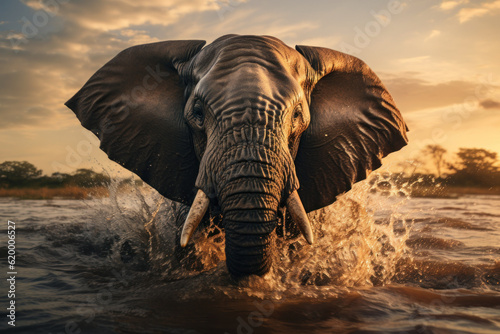 Regal Presence: Majestic Elephant Locking Eyes with the Camera. Generative AI © Anthony Paz