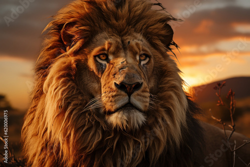 Majestic Gaze: Powerful Lion Locking Eyes with the Camera. Generative AI © Anthony Paz