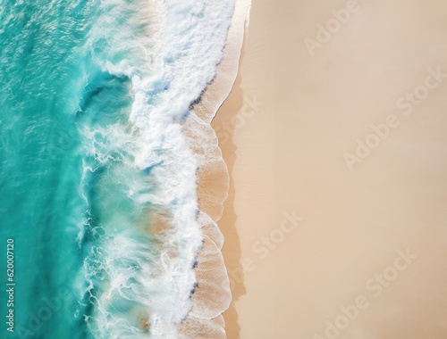 Aerial view of beautiful tropical beach with turquoise ocean wave, Generative AI