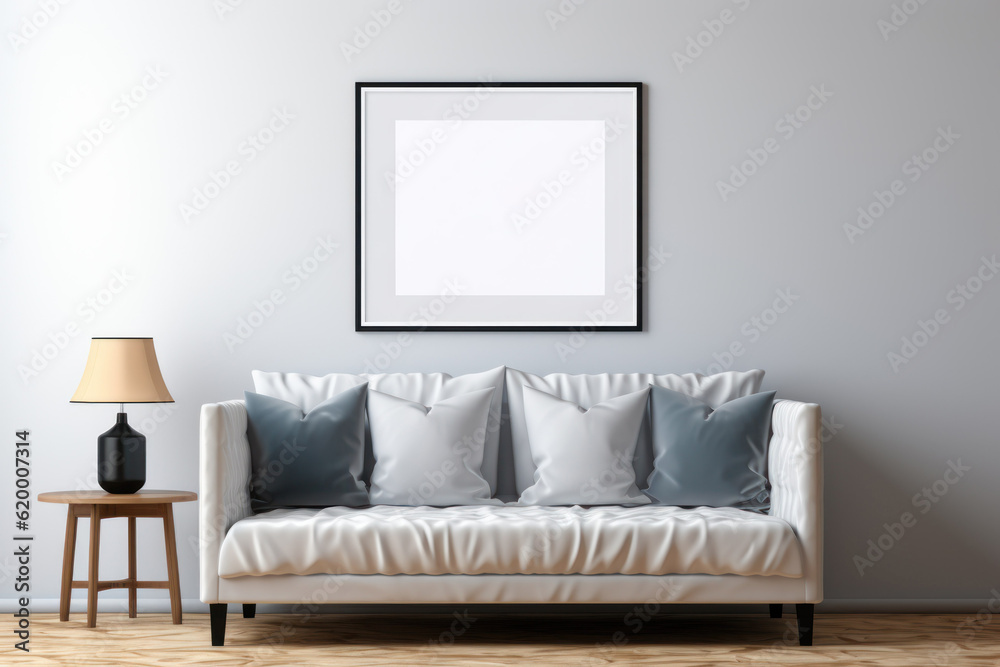 Artful Living: Cozy Living Room with Sofa for Wall Art Placement. Generative AI Artful Living: Cozy Living Room with Sofa for Wall Art Placement. Generative AI