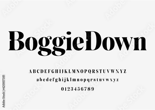 Classic serif typeface font alphabet with high-contrast leaning to the concept of contemporary typefaces. perfect for headlines