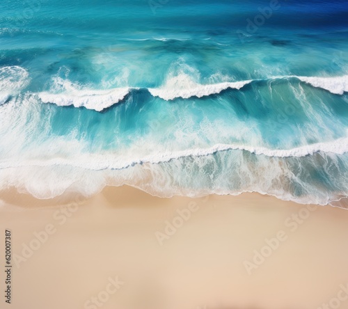 Aerial view of beautiful tropical beach with turquoise ocean wave  Generative AI