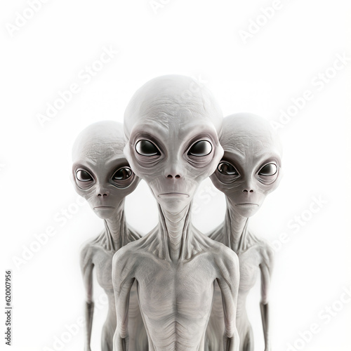 Alien-like creatures standing together in a mysterious scene photo