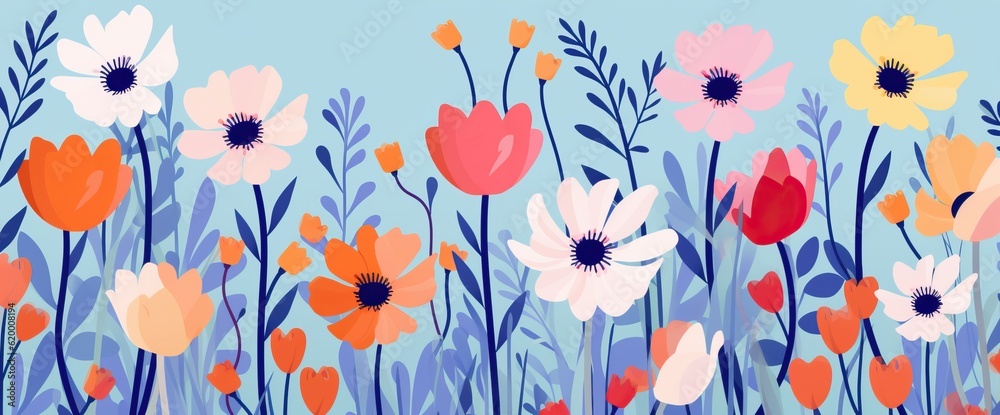 Naklejka premium flowers and foliage colorful pattern spring summer background