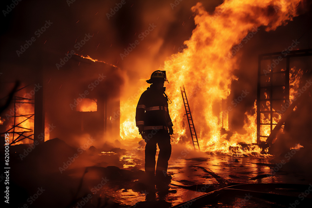 Obraz premium firefighters in action, created using generative AI tools