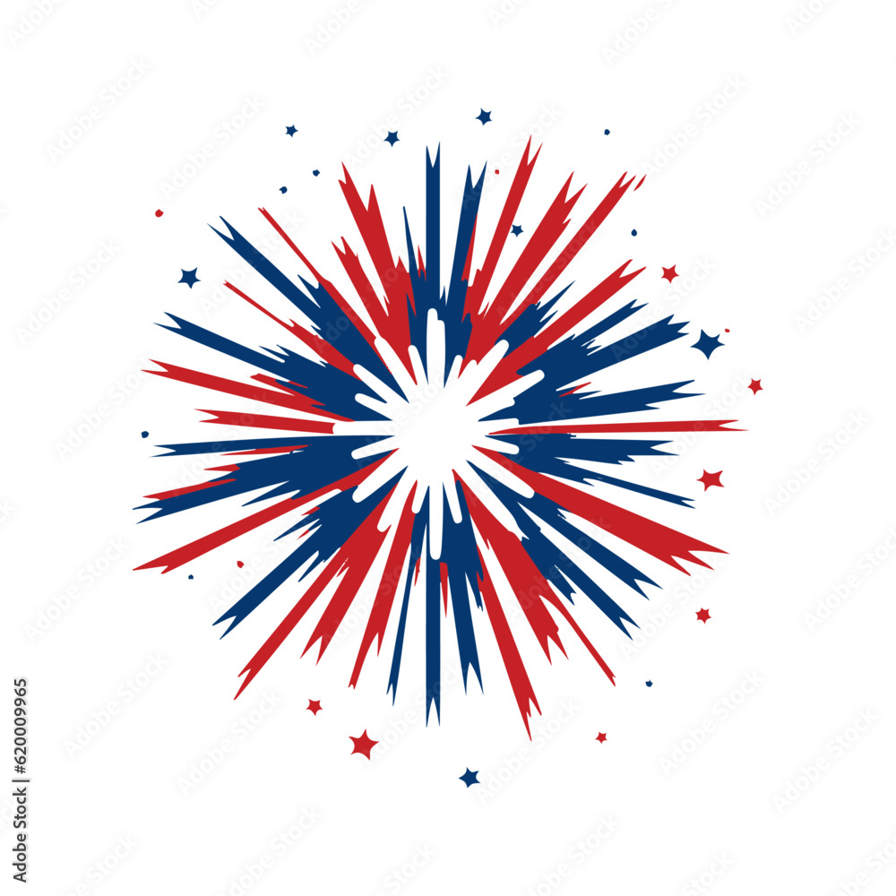 Firework, celebrate USA holiday Independence day, fourth July. American flag colors. Congrats, 4th of July. isolated on white background, Vector illustration.