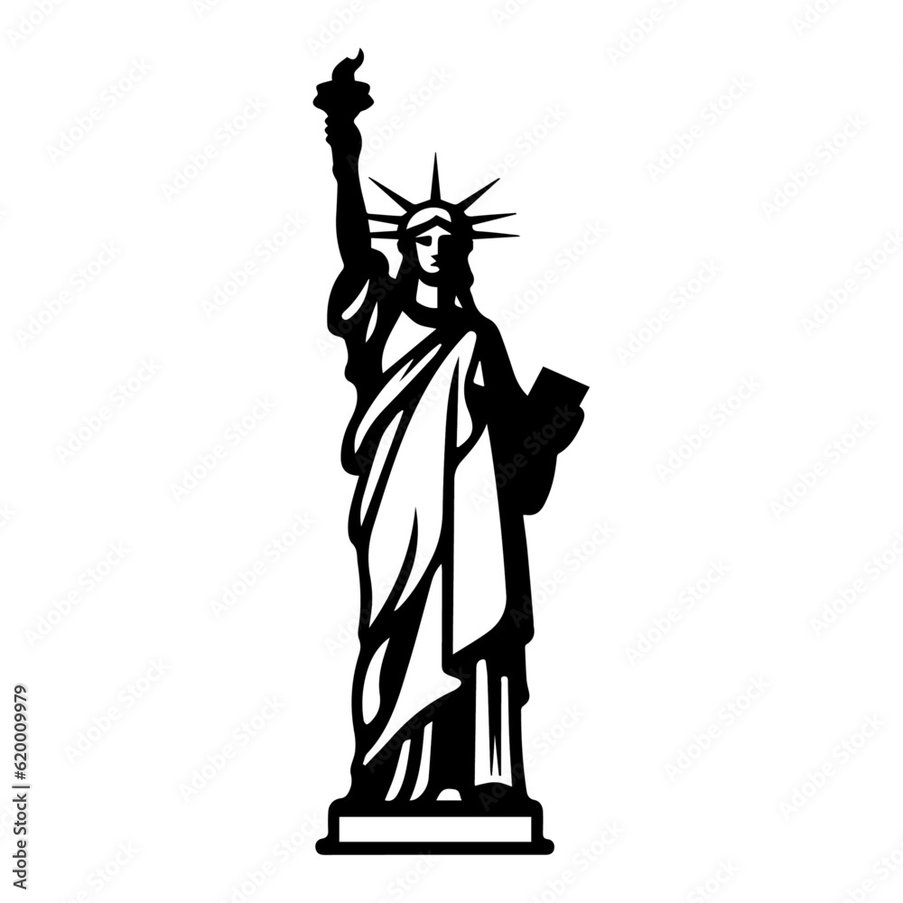 Statue Of Liberty, United States (New York). For T-shirts, isolated on white background, vector illustration.