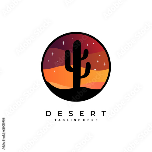 desert cactus camel vector template. sand dunes landscape graphic illustration.