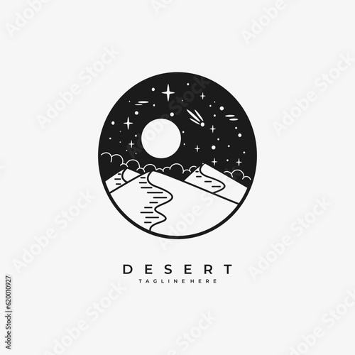 desert cactus camel vector template. sand dunes landscape graphic illustration.