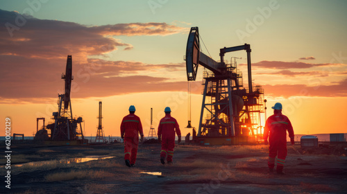 Oil field, the oil workers are working
