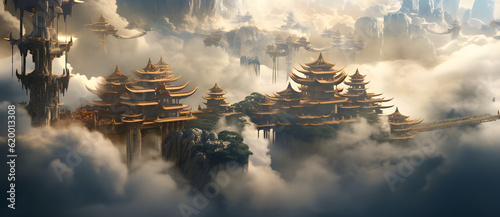 this is a computer generated picture of city among the clouds Generated by AI