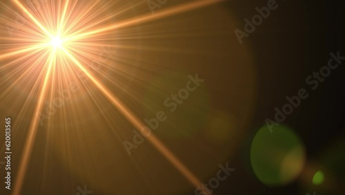 Rotation orange sun lens flare radiation background. 2D computer rendering