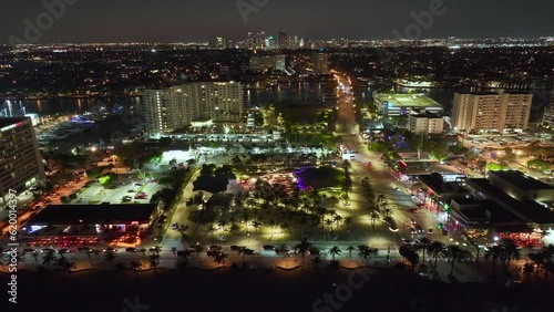 Wallpaper Mural Fort Lauderdale city with brightly illuminated luxury hotels and condos at Las Olas Beach. High angle view of tourist infrastructure in southern Florida, USA Torontodigital.ca