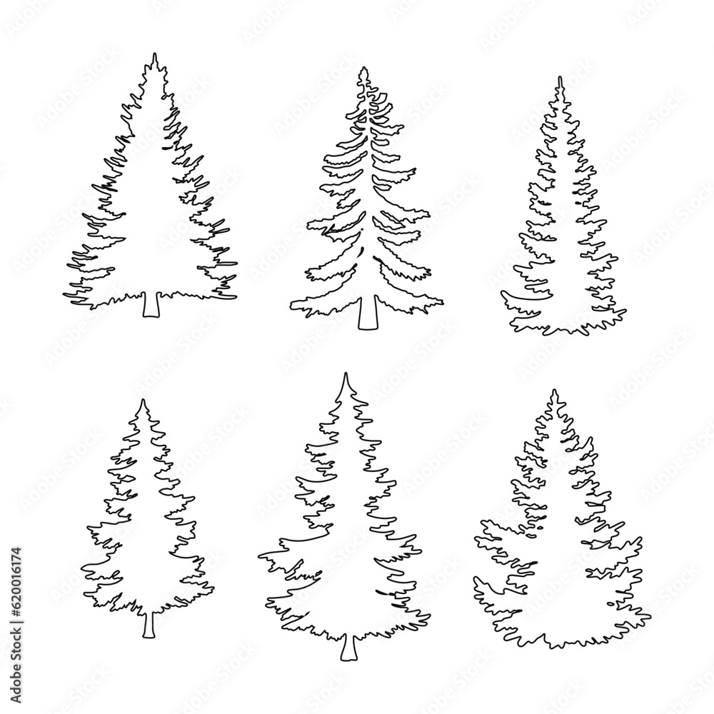 set of four trees. Isolated of trees on the white background. Vector EPS 10. set of four trees. Isolated of trees on the white background. Vector EPS 10.