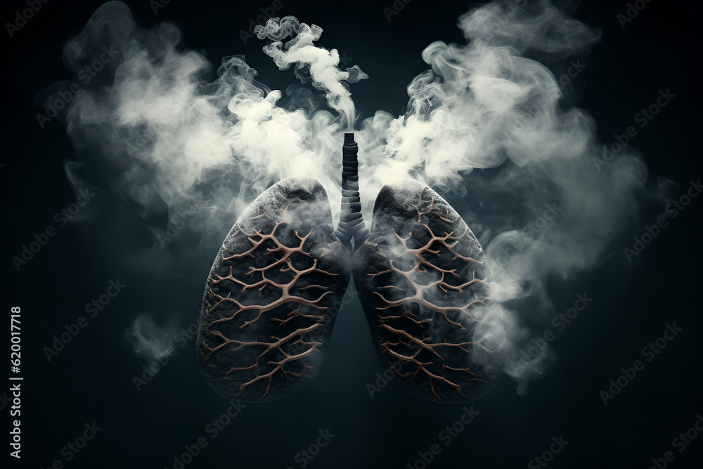 Unhealthy lungs due to smoking inhalation and environmental pollution