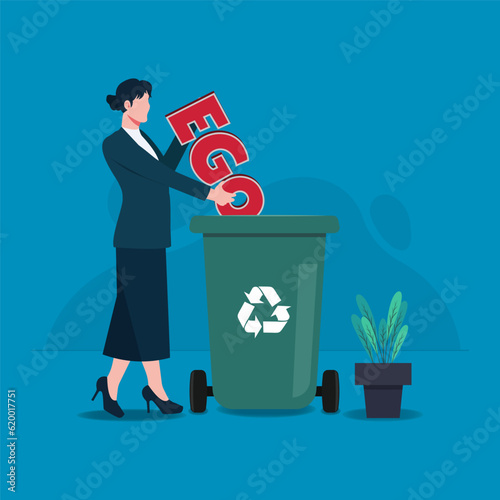 Businesswoman throws ego in trash design vector illustration