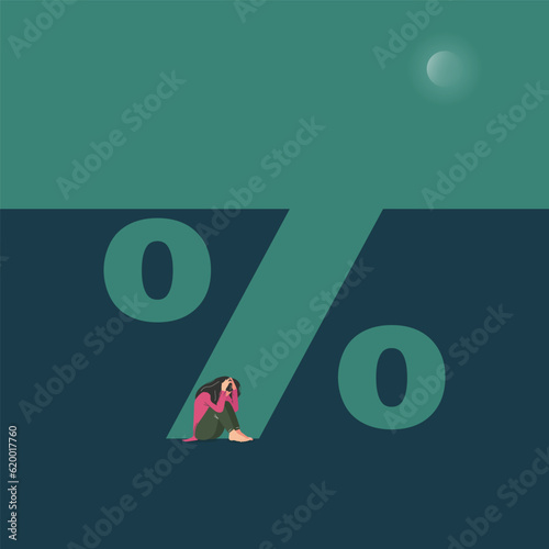 Woman falling in percent trap, discount or promotion trap concept vector