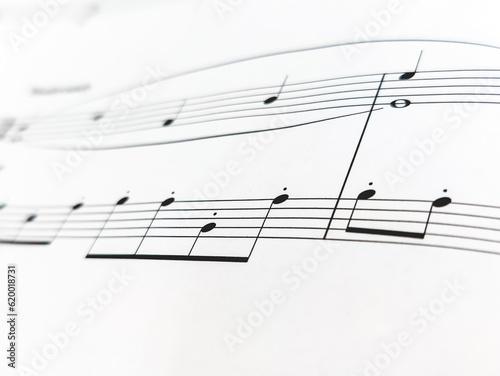 a close up of music notes