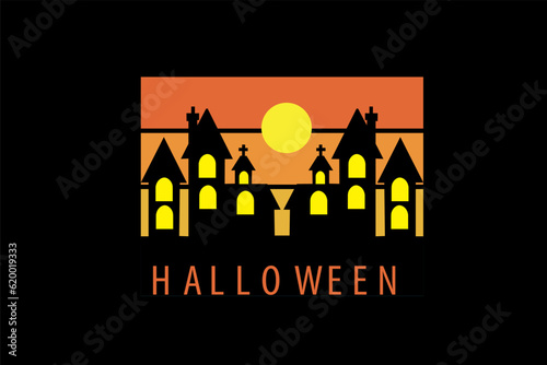 Halloween T Shirt Design Landscape Retro Vintage photo