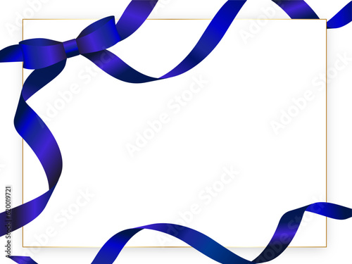 光沢のあるリボンと金枠 ロイヤルブルー

