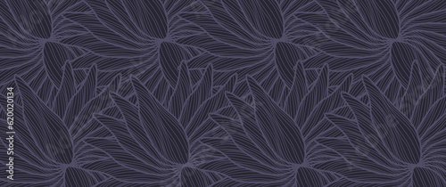 Fototapeta Naklejka Na Ścianę i Meble -  seamless flower line vector illustration, trendy summer tropical floral line pattern design for background, backdrop, card, seasonal event design