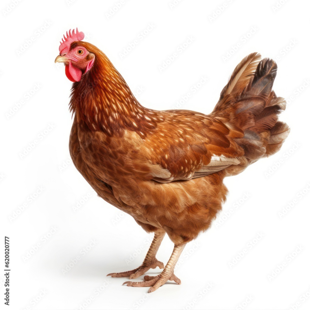 Brown chicken isolated on white background. Studio shot of a chicken, Generative AI