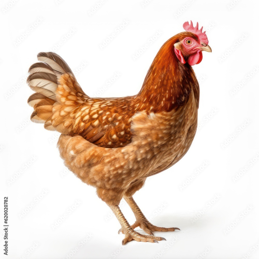 Brown chicken isolated on white background. Studio shot of a chicken, Generative AI