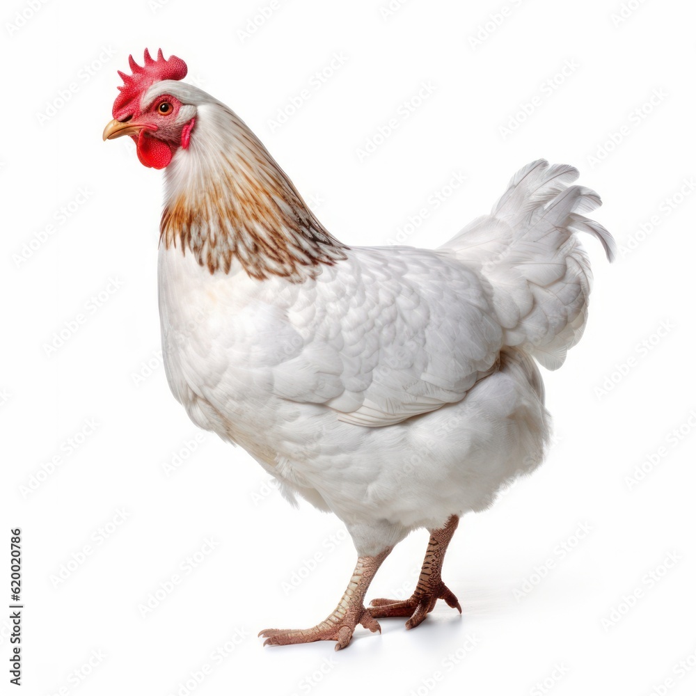 White chicken isolated on white background. Studio shot of a chicken, Generative AI
