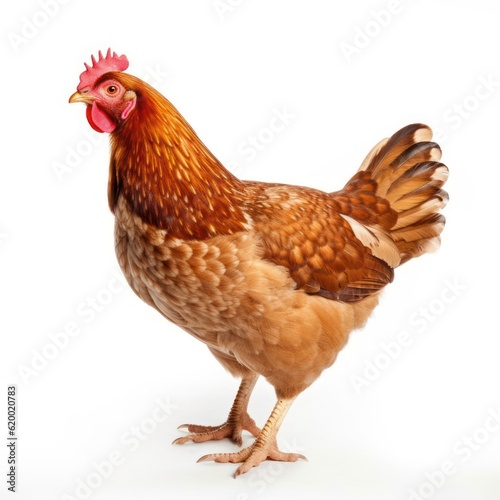 Brown chicken isolated on white background. Studio shot of a chicken  Generative AI
